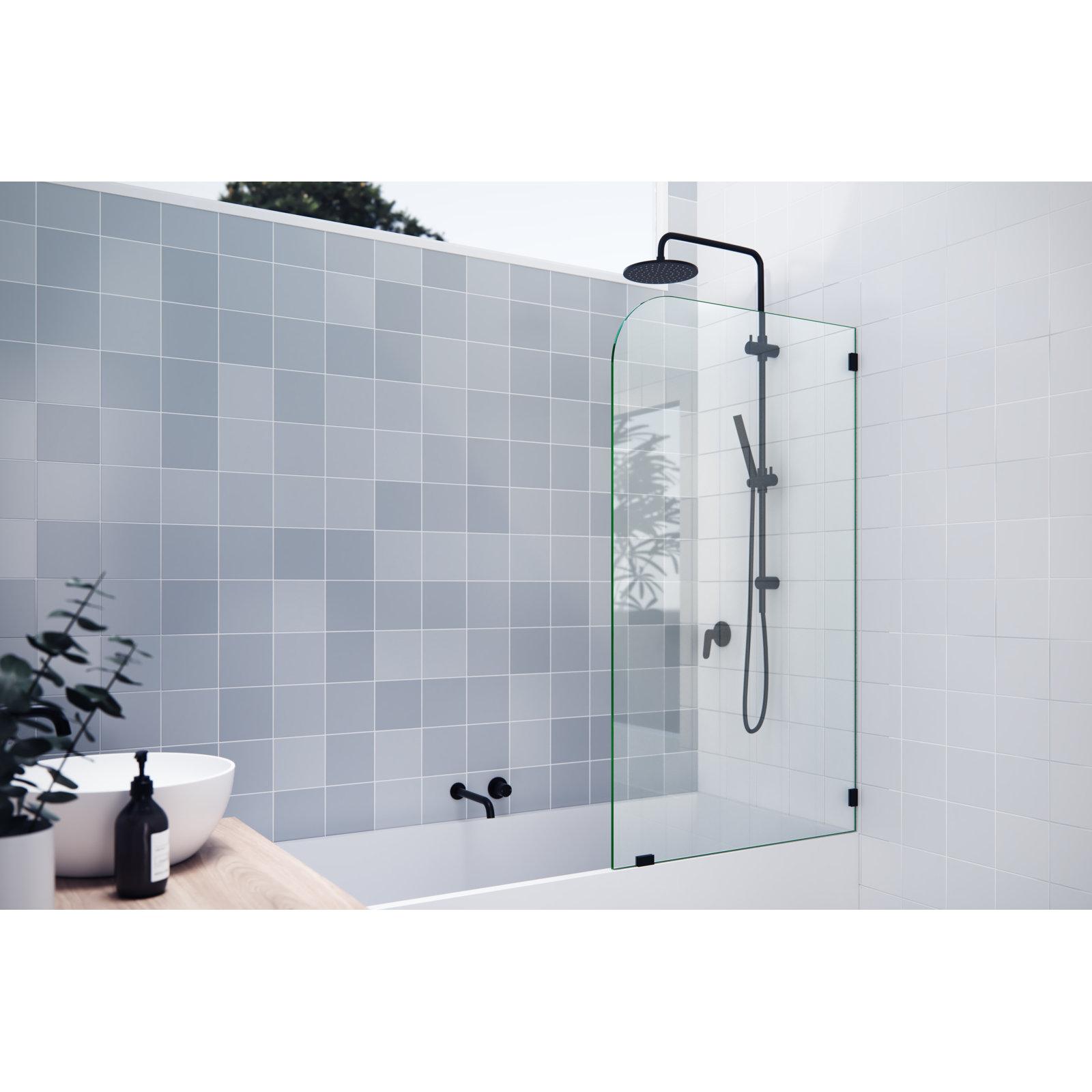Solaris Frameless Fixed Radius Bath Panel, Matte Black
