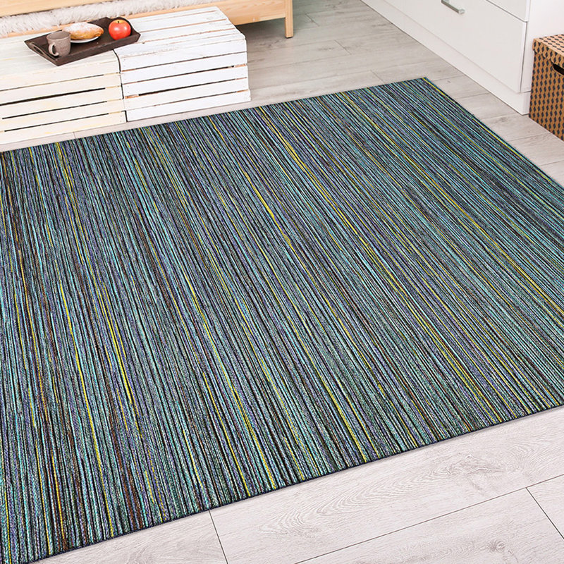 Ellenton Striped Flatweave Teal Cobalt Blue Indoor Outdoor Area Rug, Rectangle 3'11" x 5'5"