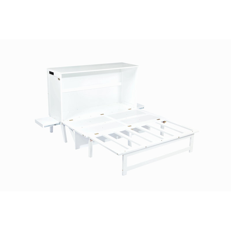 Lit escamotable avec port USB et tablettes amovibles de chaque côté, lit escamotable en pin massif pour bureau personnel, chambre d'amis