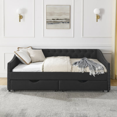 Full Size Daybed With Drawers Upholstered Tufted Sofa Bed, With Button On Back And Copper Nail On Waved Shape Arms (80.5''X55.5''X27.5'') (OLD SKU: W1413S00031)
