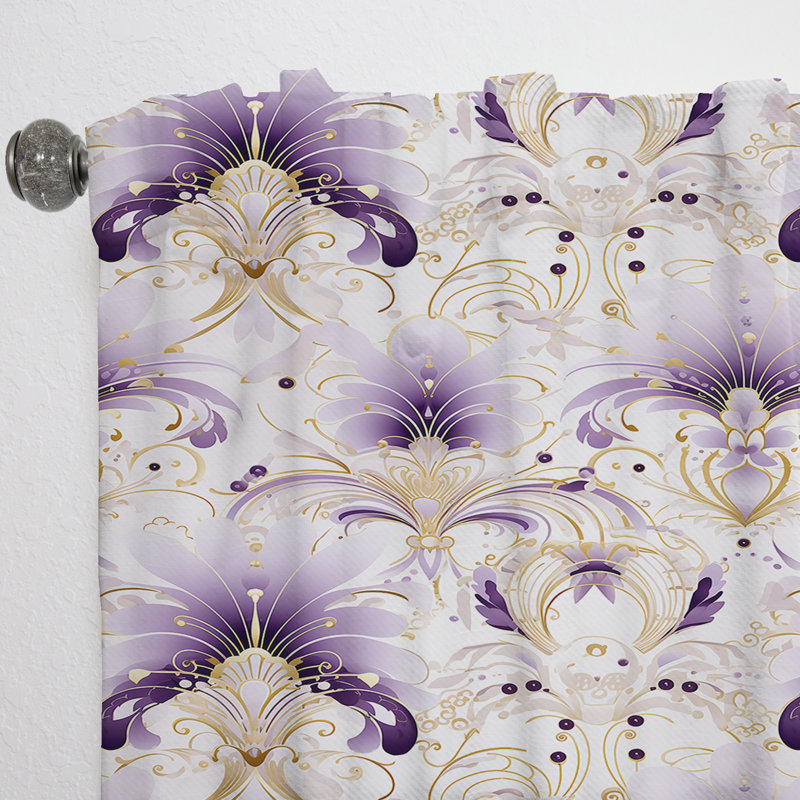 Damas mauve et blanc motif Art déco II - rideau bohémien - velours obscurcissant - 1 panneau, L 52 po x L 90 po
