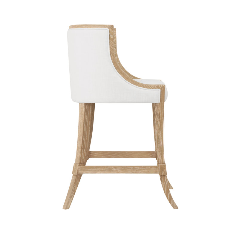 Klismos Leg Counter Stool With Performance White Linen Upholstery In Cerused Oak Lacquer, Oak