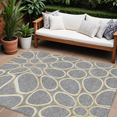 9' X 12' Grey Abstract Washable Indoor Outdoor Area Rug