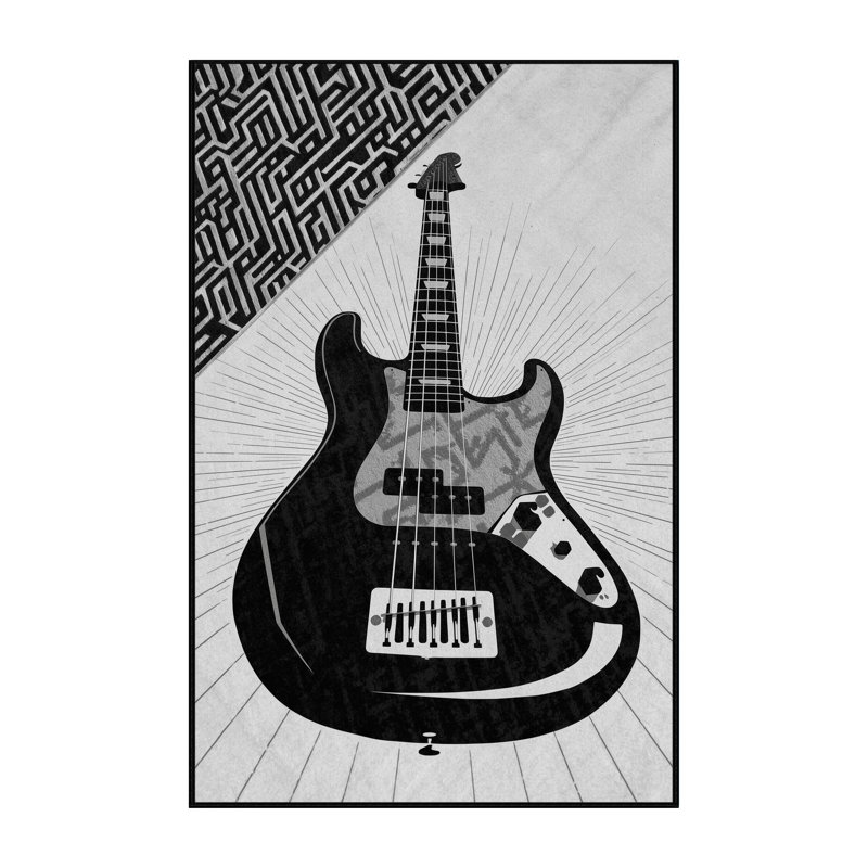 Machine Washable Pacen Electric Bass Modern & Contemporary Geometric Rug in Blue – Black Binding, 2x3