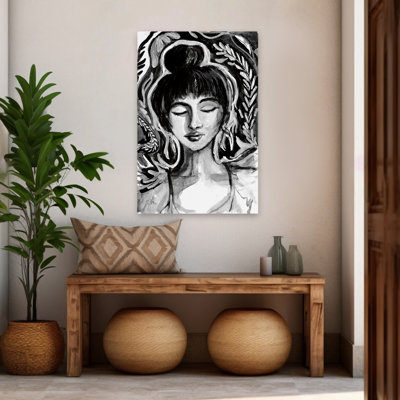 Inner Peace - Portrait contemporain en noir et blanc d'une femme aux yeux fermés