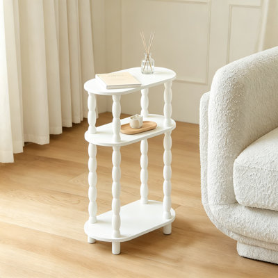 Narrow End Table with Storage Shelves, Small Side Table for Living Room, Bedroom, and Office, Vintage Style Accent Furniture with Wood Legs