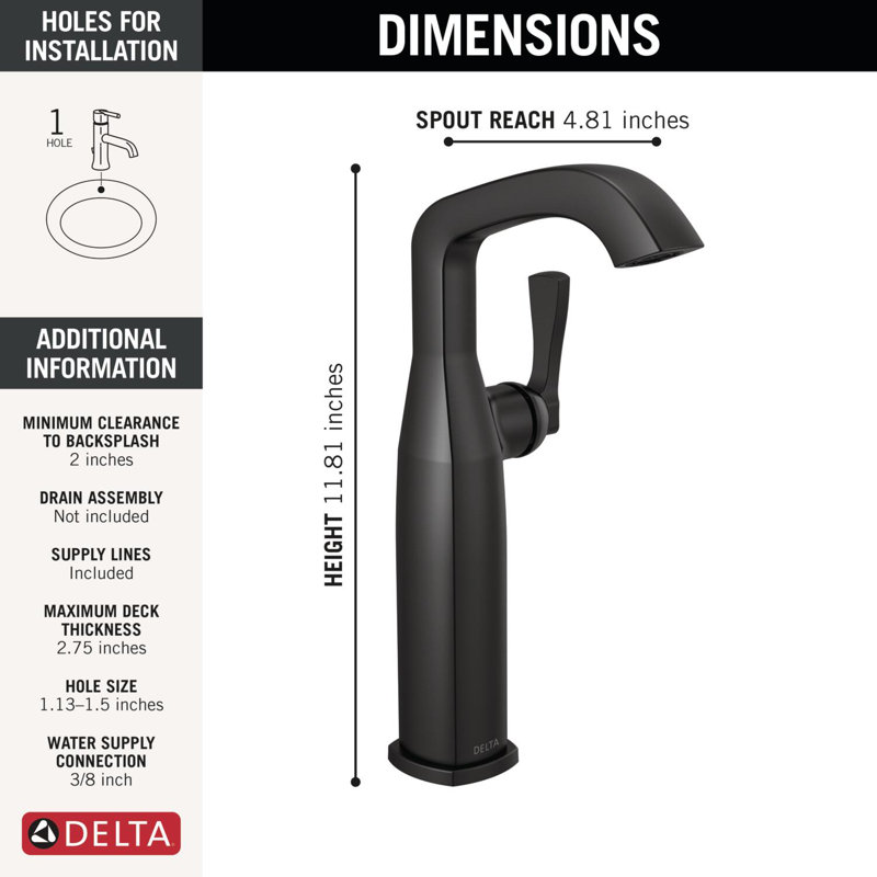 Single Handle Vessel Bathroom Faucet, Matte Black