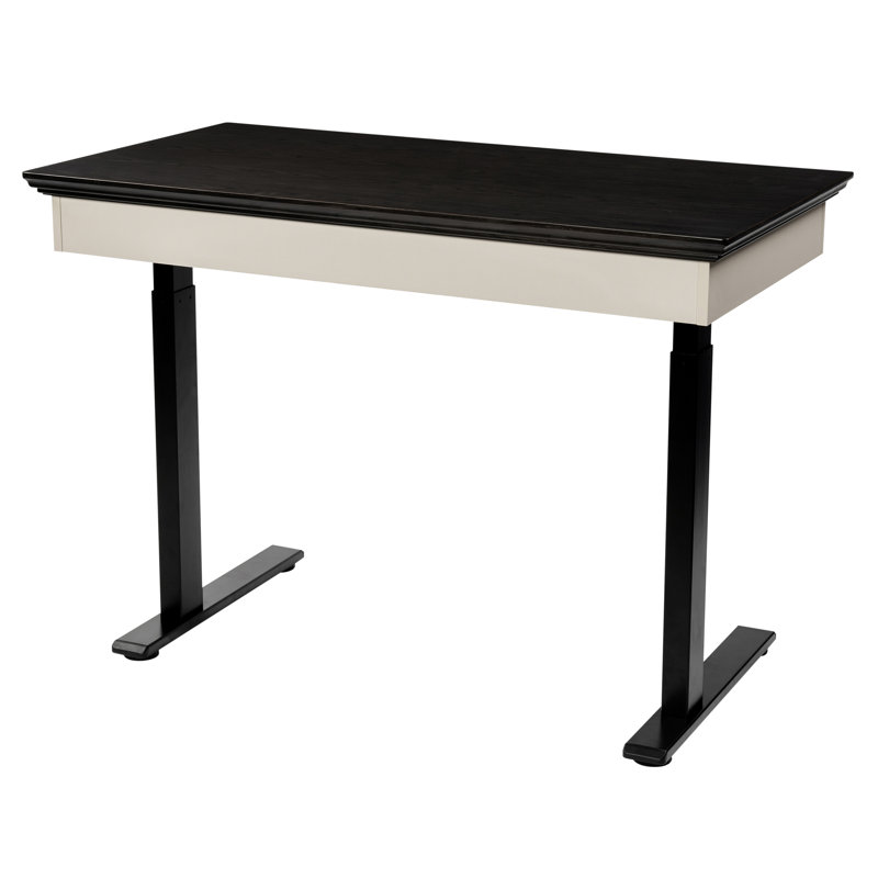 Adjustable Metal Base Standing Desk, Dark Brown/Cream