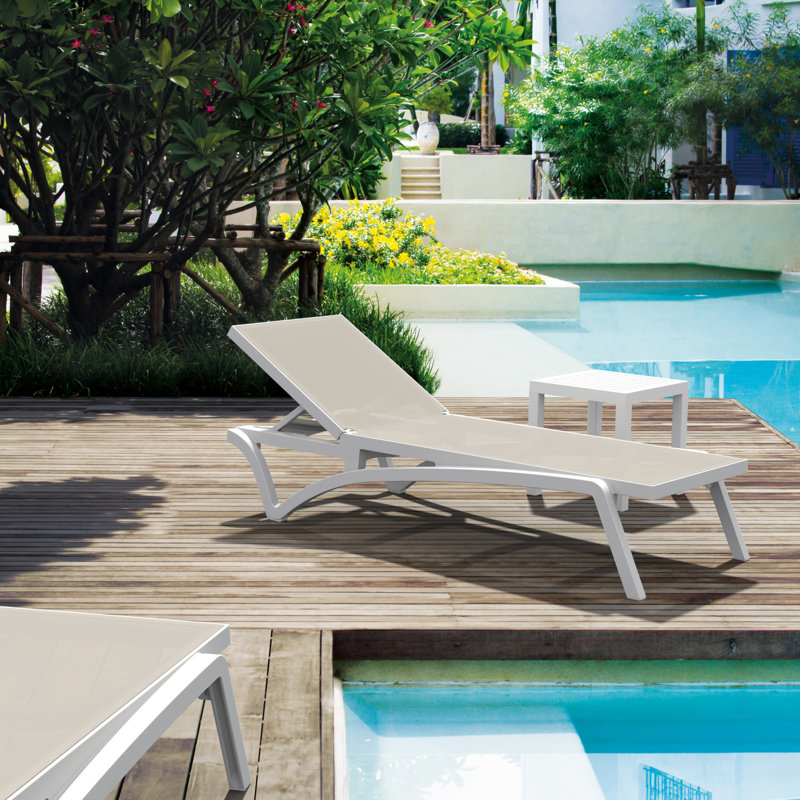 76" Long Reclining Single Chaise, White/Taupe