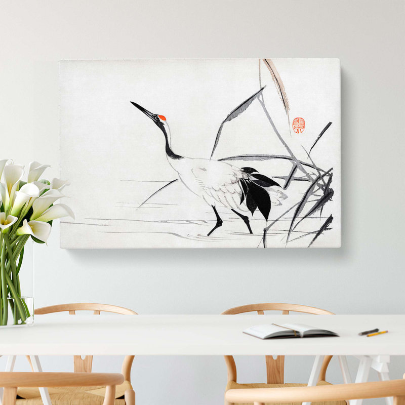 Japanese Crane by Mochizuki Gyokusen - Wrapped Canvas Painting, 60cm H x 91cm W x 3cm D
