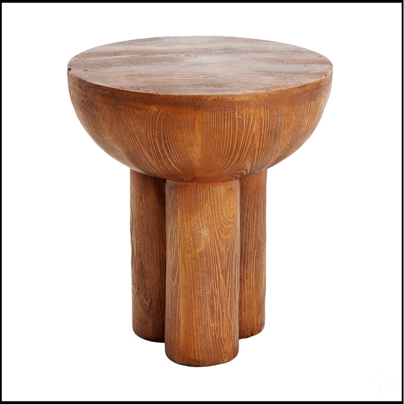 Table d'appoint ronde à 3 pieds en grain de bois Irgo, résistante aux intempéries et écologique Iris
