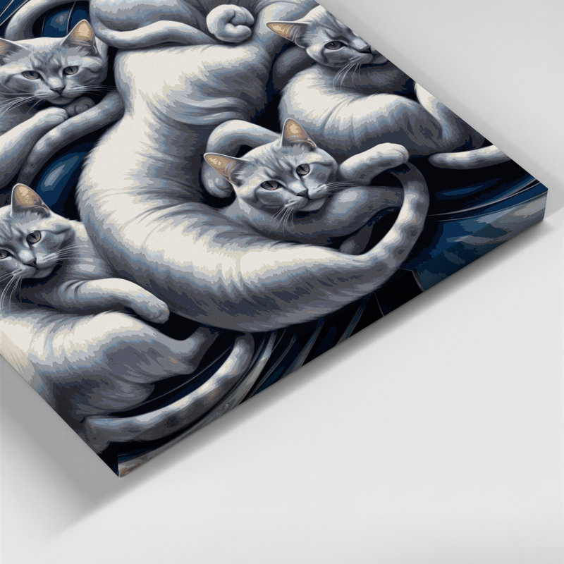 Cats, art russe sur toile gris bleu russe, H 11 po x l 14 po