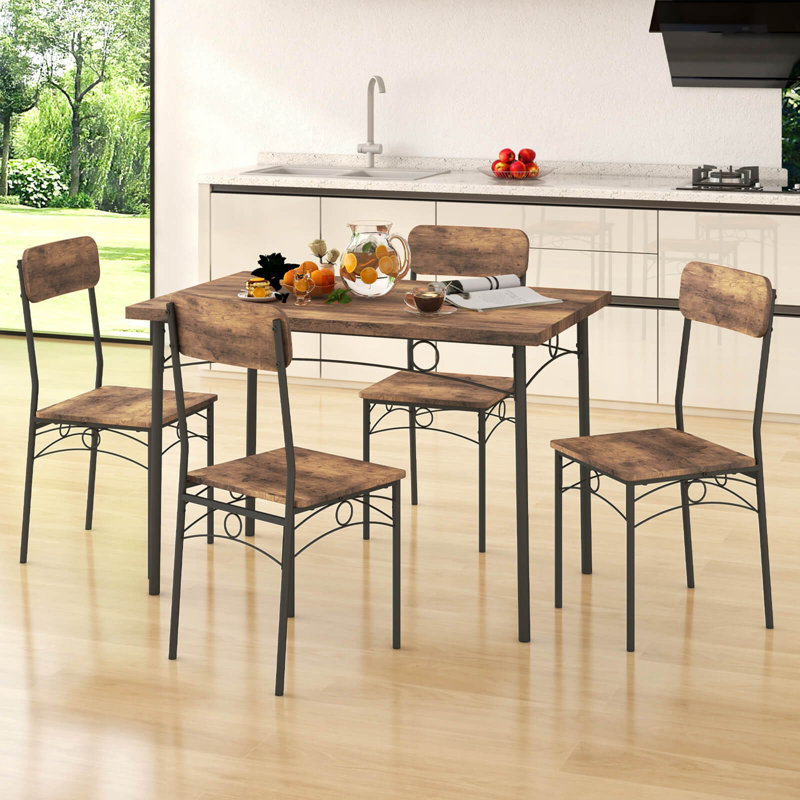 5 meubles de salle à manger de cuisine industrielle avec table rectangulaire en bois et 4 chaises