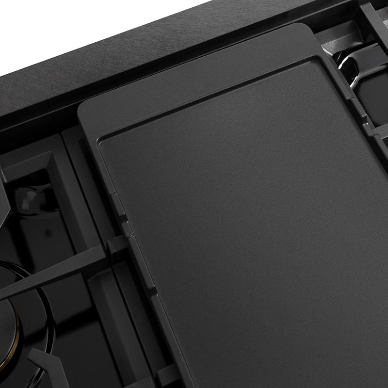 ZLINE 48 in. Paramount Gas Rangetop with 8 Brass Burners and Porcelain Cooktop in Black Satin Steel