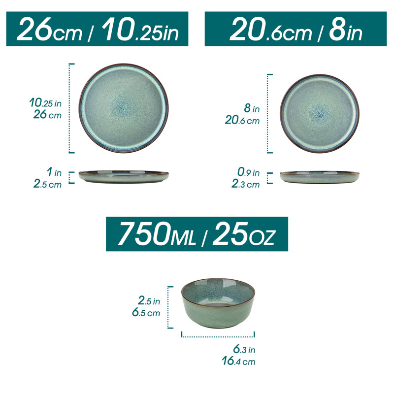 Ceramic Stoneware Dinnerware Set No Piece - Service for 6, Green