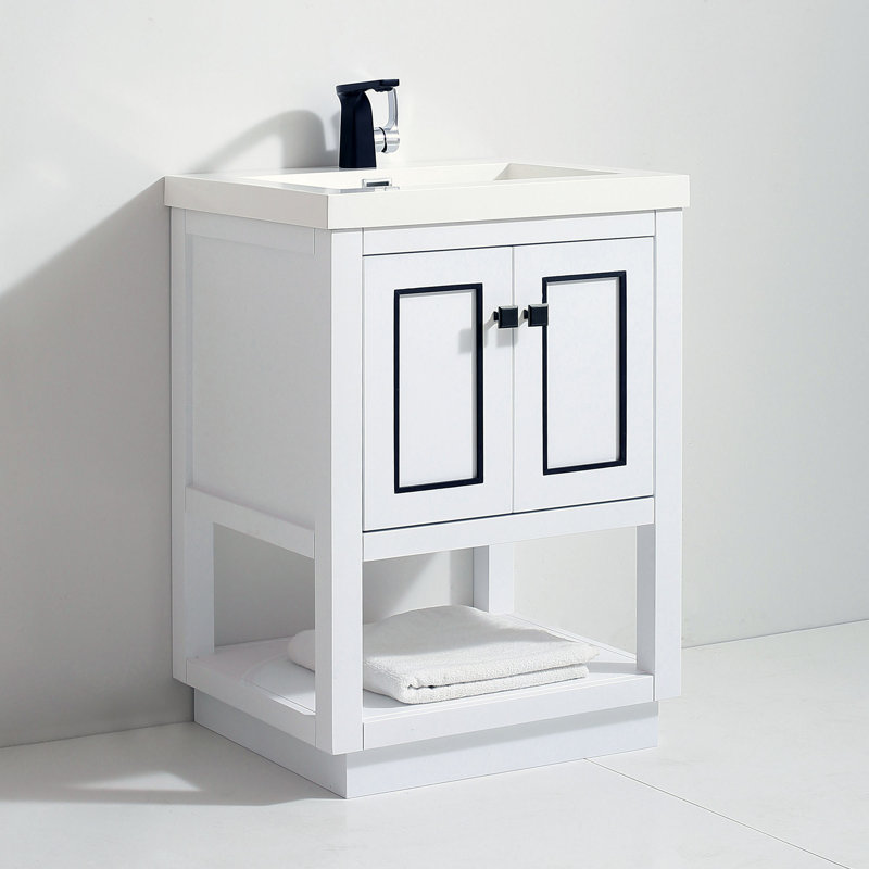 Thome 25'' Single Bathroom Vanity with Resin Top, Matte Black, White