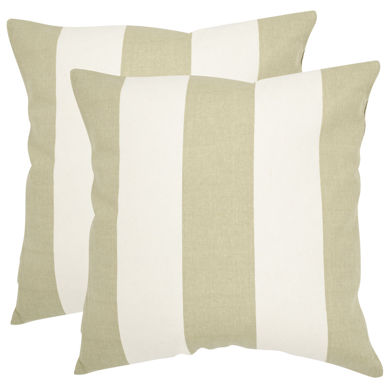 Sally Striped Feather Linen Throw Pillow, 18" x 18", Sage/Green