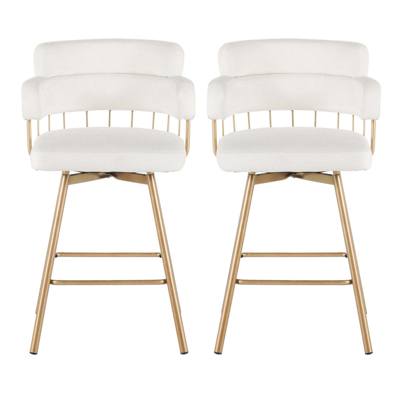 Finkelstein 26.25" Seat Height Swivel Upholstered Counter Stools, Beige