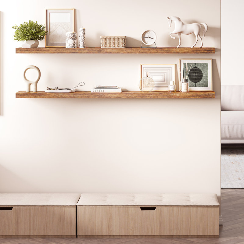 Miami 60" W x 8" D Floating Shelves Set with Invisible Wall Mount Brackets, Brown