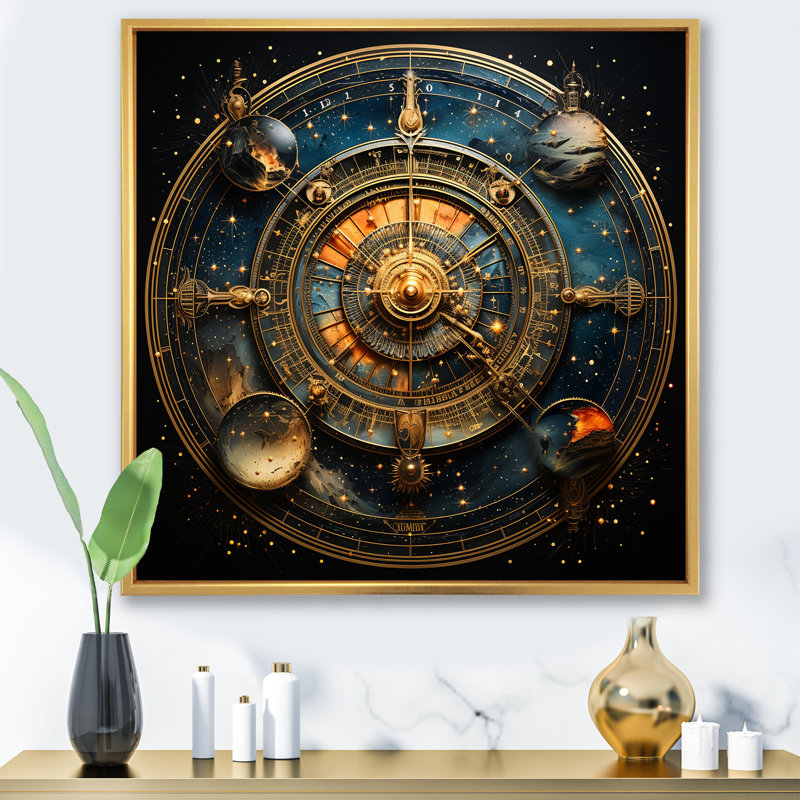 Voyage astrologique II - Astrologie, art mural, H 36 po x l 36 po x P 1,5 po, Cadre flottant doré