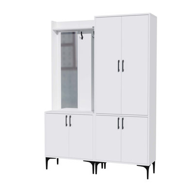 Stylish Hall Stand with Multipurpose Hanging Rack, White Finish, 27.6 x 77.2 x 13.8 inches | 100% Melamine Coated Chipboard | Features Numerous Shelves & Wall-Mountable Design for Extra Storage Convenience