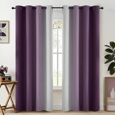 Ombre Purple  Thermal Insulated Curtains, Grommet Top Gradient Window Drapes 2 Panels