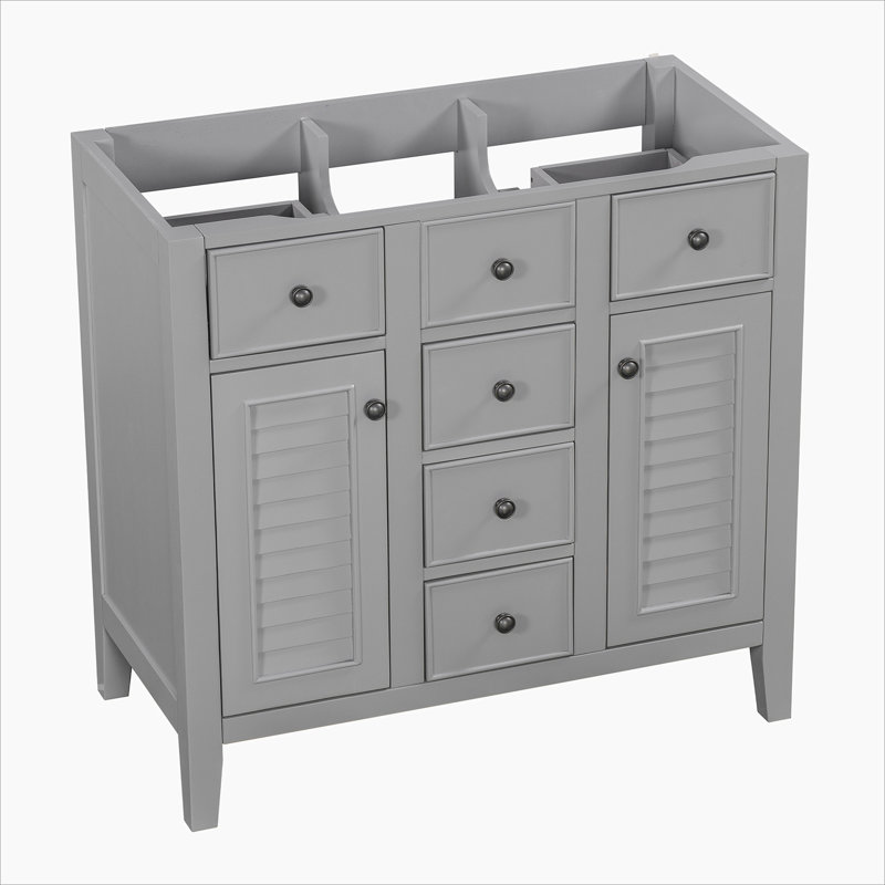 Gray 36" Freestanding Bathroom Vanity with Five Drawers