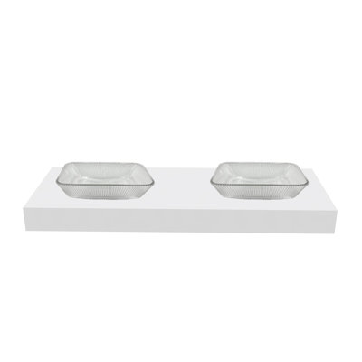 Lavabos vasques rectangulaires noirs en cristal avec base blanche 60 "Charlie