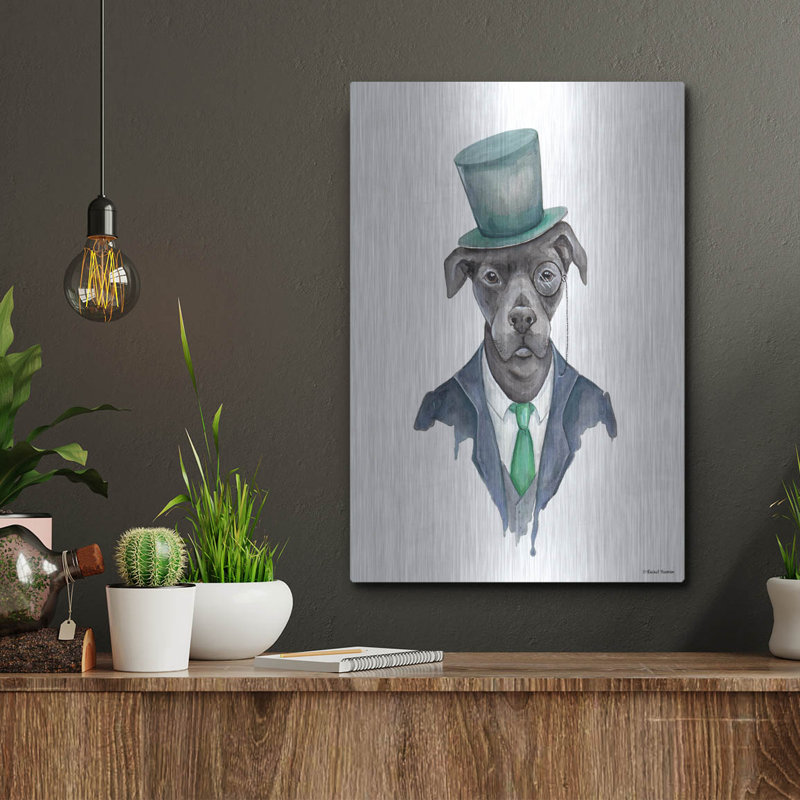 «Dapper Dog» par Rachel Nieman, art mural en métal de luxe, 12 po x 16 po, H 16 po x l 12 po