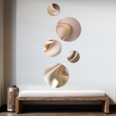 Ensemble de 5 décorations murales or liquide et rose taupe III