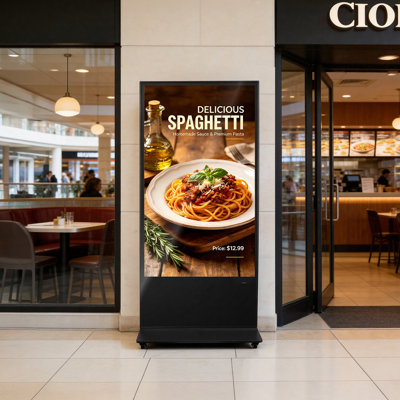 65 in Indoor Digital Signage 4K Floor Stand Advertising Display Kiosk, WiFi HDMI/USB Input Android OS, 178° Wide View, LCD Touchscreen Interactive Monitor, Mobile Commercial Totem Poster