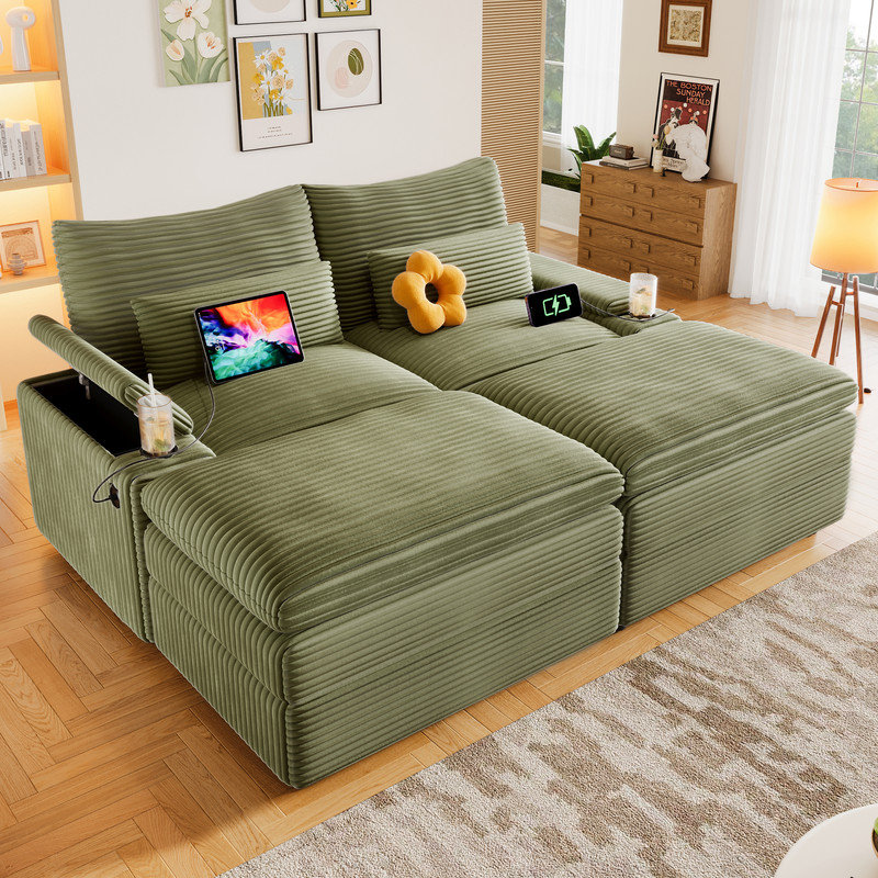 Causeuse rembourrée 70,9 po avec repose-pieds amovible, Vert