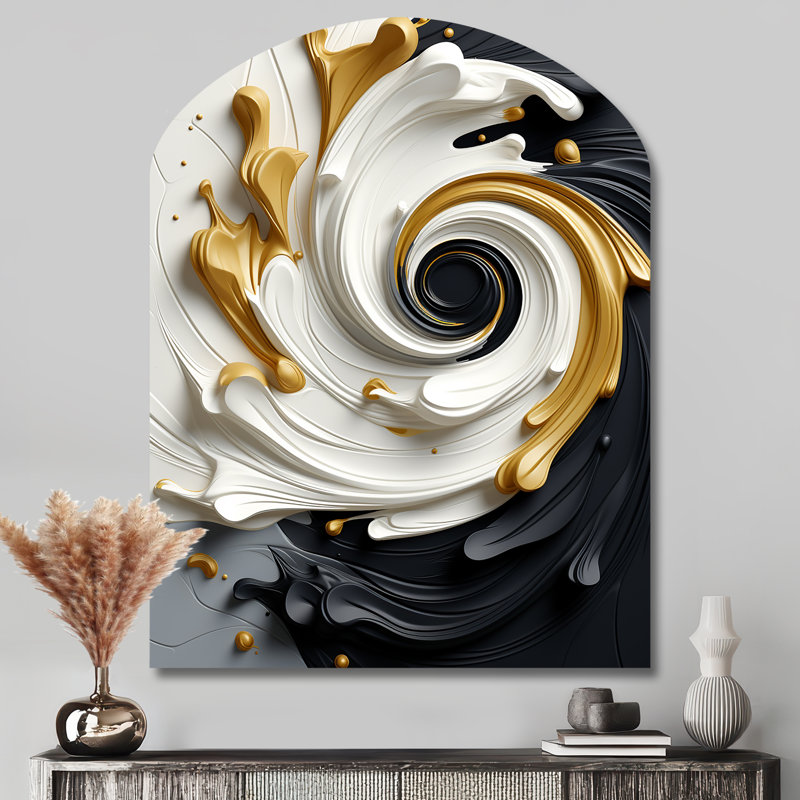 Heanor - Art mural asymétrique en forme d'arche à spirales abstraites, H 43 po x l 33 po