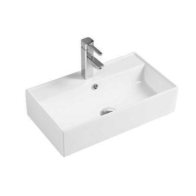 White Stone Alto 550mm L x 550mm W White Ceramic Rectangular Sink with Overflow