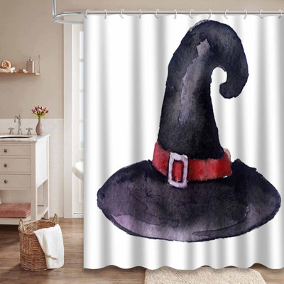 Rideau de douche Watercolor Witch Halloween Autumn avec 12 crochets