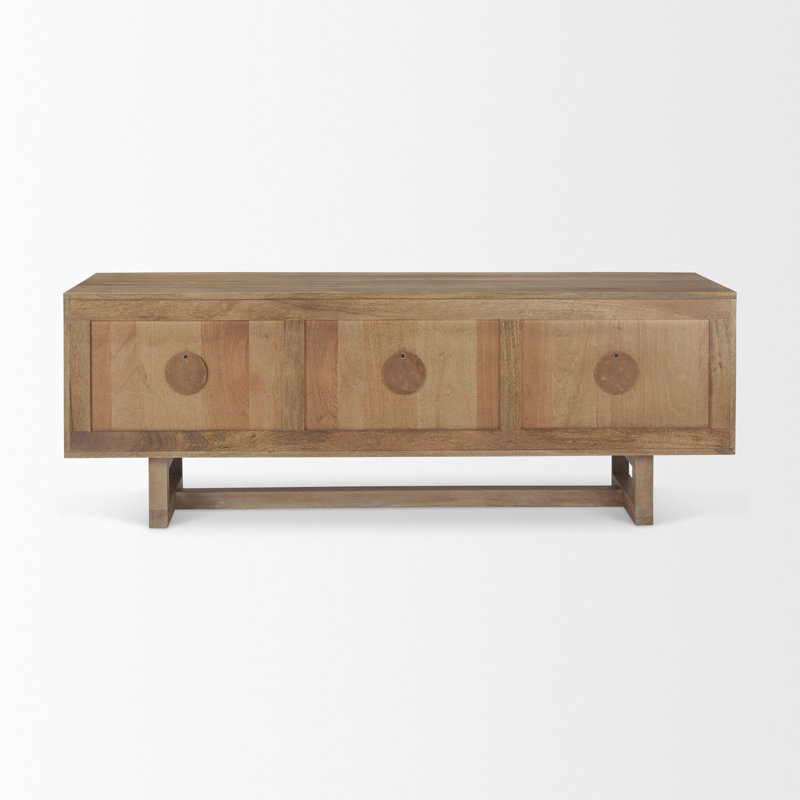 Grier 65.0L X 18.0W X 23.0H Medium Brown Solid Wood W/Cane Media Console, Light Brown
