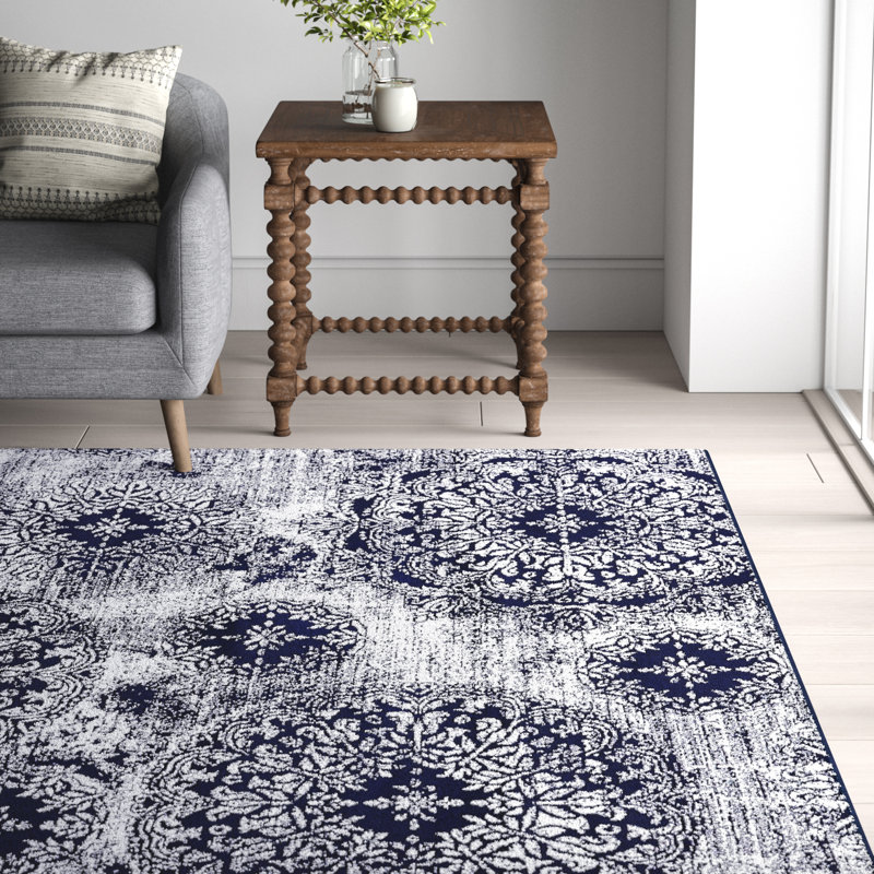 Brandt Floral Area Rug, Rectangle 7'10" x 10', Navy Blue