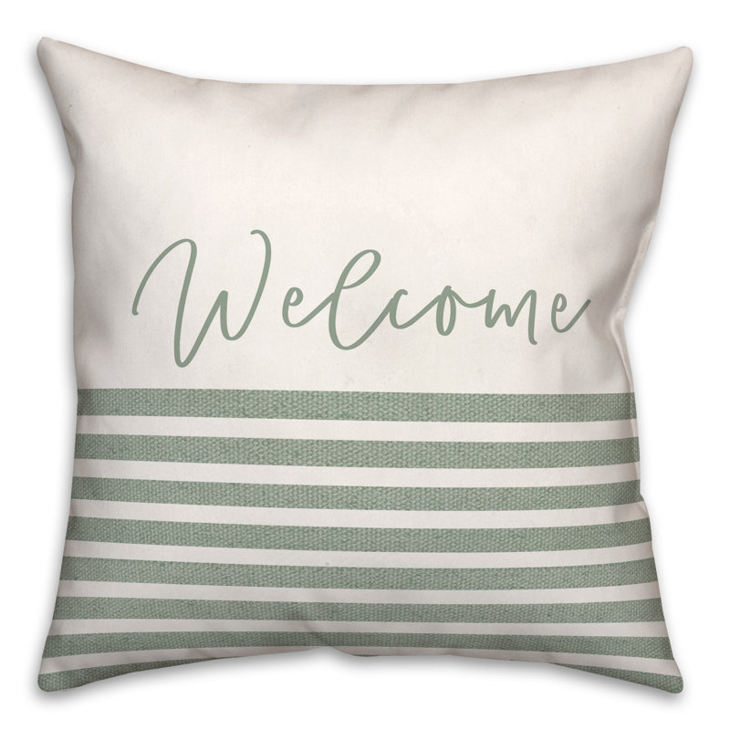 Housse et insert de coussin décoratif extérieur Welcome Stripes 13, 18 po x 18 po, Vert