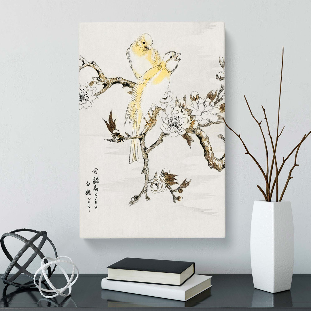 Canary Birds & Peach Blossom by Numata Kashu - Wrapped Canvas