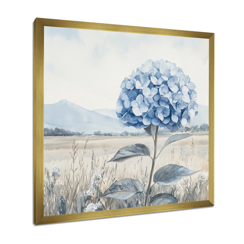 Champ d'hortensias en hiver II - hydrangées, art mural, H 30 po x l 30 po, Reproduction encadrée d'une seule photo, Doré