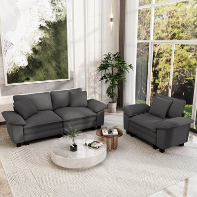 2-piece Upholstered Modular Sectional Sofa Sets, Oversized Couch Set With Loveseat And Armchair