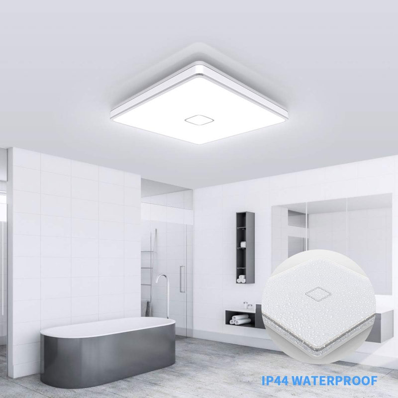 Plafonnier à DEL encastré 12,8 pouces 24W blanc brillant carré plafonnier à DEL 5000K, 2050LM lumière du jour étanche pour salle de bain, couloir, porche, salon, chambre à coucher