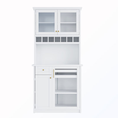 Armoire de rangement de garde-manger autoportante avec huche et support à vin et tablettes réglables