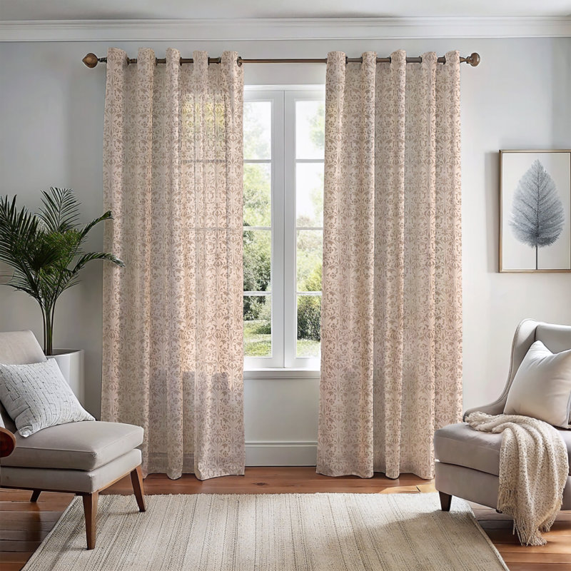 Burlap Cotton Light Filtering Grommet Curtain Panel with Cotton Lining for Bedroom, 47" W x 84" L