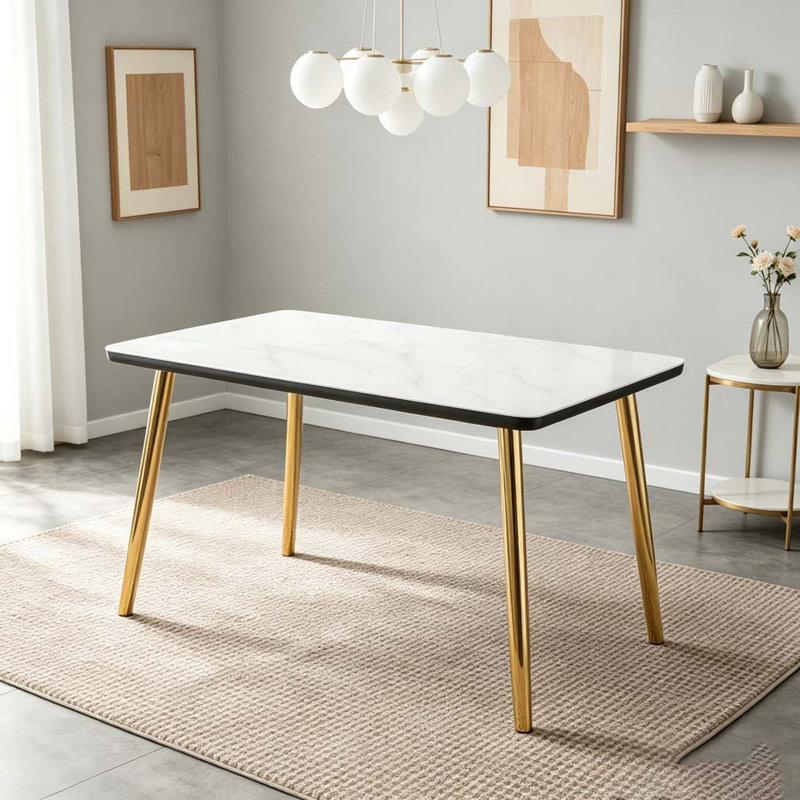 Table de salle à manger moderne, Blanc, Doré