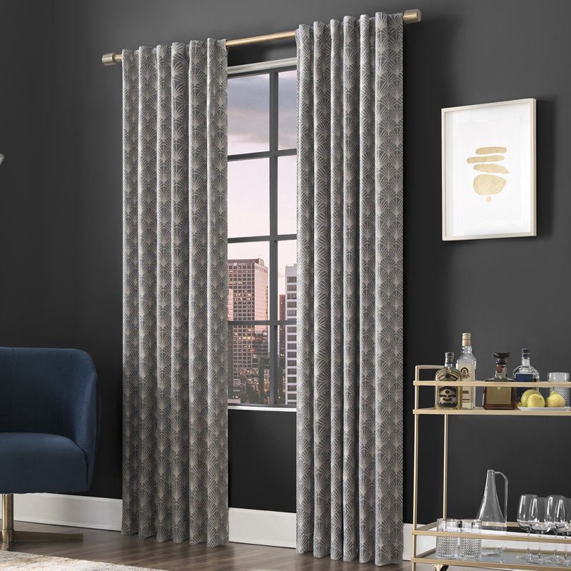 Navy Art Deco Blackout Polyester Curtain Panel with Rod Pocket
