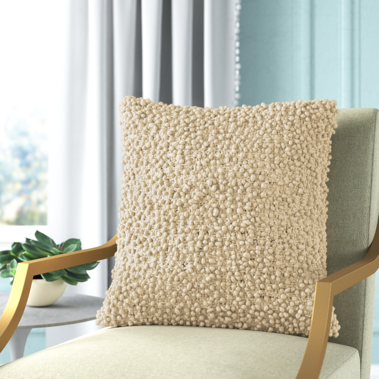 Anella Throw Square, 18"H x 18"W, Cream, Polyester/Polyfill