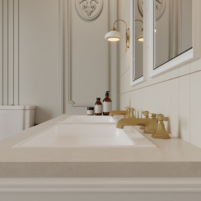 Widespread Double Handle 3 Hole Bathroom Faucet, Brushed Gold