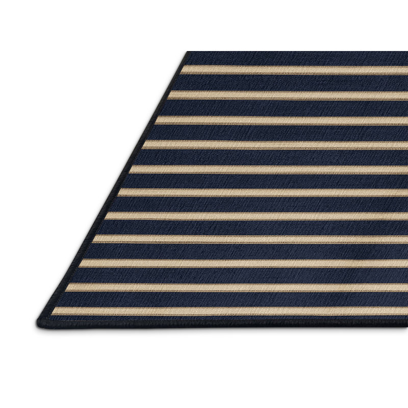  Tapis lavable rayé crème marine, Rectangle 7 pi x 9 pi