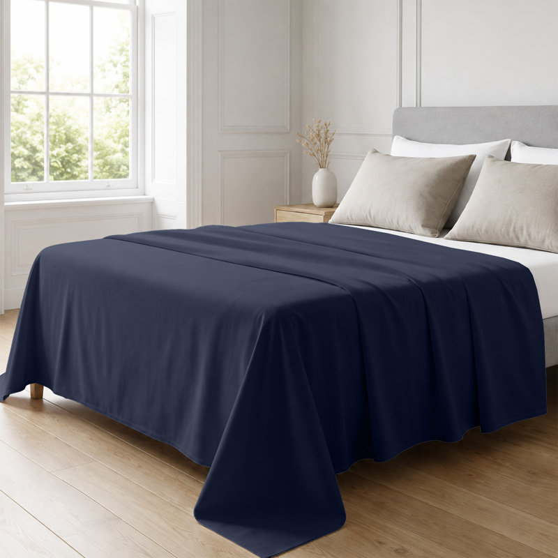100% Cotton Flat Bed Sheet – Soft, Breathable & Comfortable Bedding for Everyday Use , Double (4'6), Navy